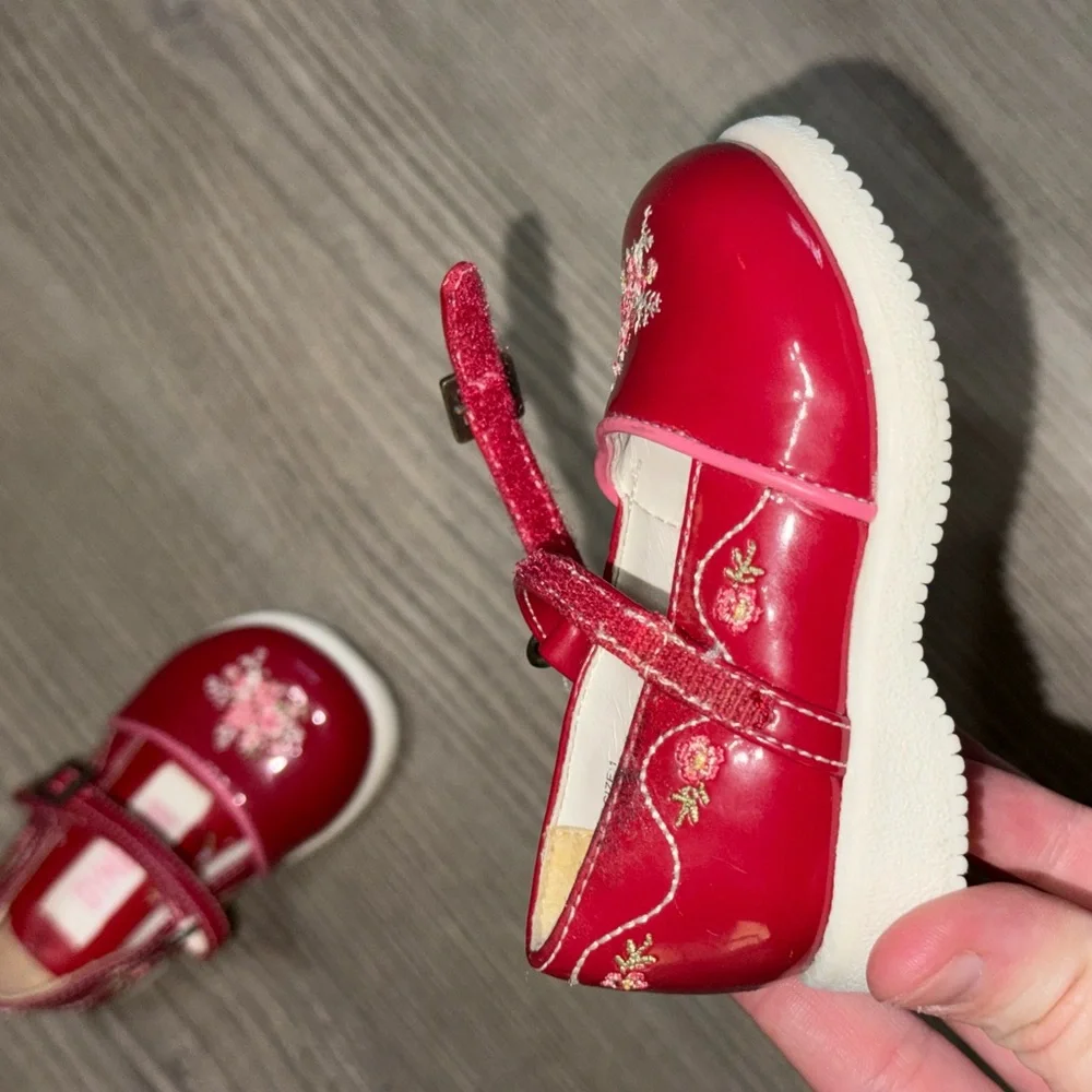 Vintage Baby Size 1 Gymboree Red Floral Kids Mary Jane Shoes